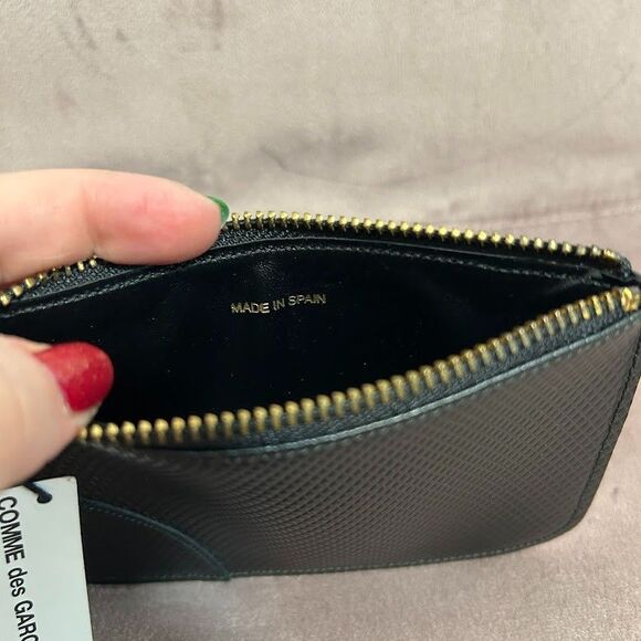 NWT Comme Des Garcons Leather Coin Purse Black Zipper Pouch Purse Textured NEW - Picture 5 of 5
